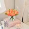 Artificial Peach Tulips in Vase with Faux Water 6" Real Touch Flowers Fake Tulips Small Flowers Arrangement in Round Glass Vase for Mother's Day Table Centerpiece Wedding Home Decor
